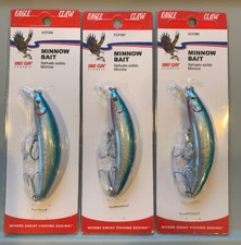 3 Packs Eagle Claw Minnow Bait Jerkbait 2 3/4” Chrome With Blue Arched Back