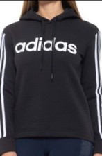 Adidas 3 Stripe Linear Fleece Pullover Hoodie Black Logo Women's XL L M NWT