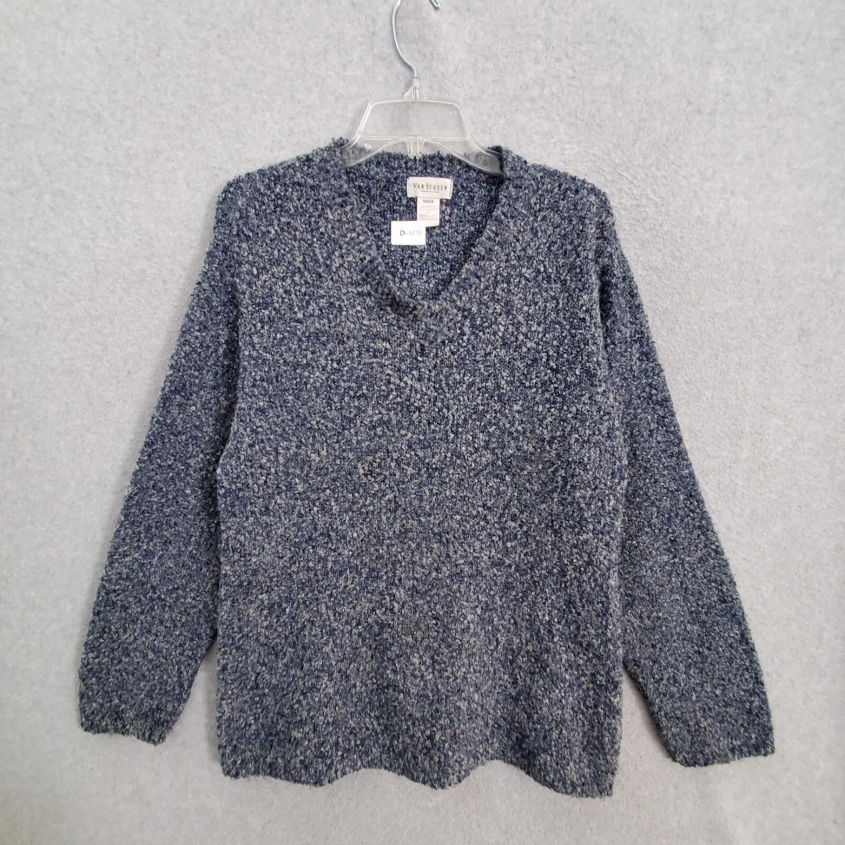 Van Heusen Women Sweater Medium Blue Tunic Boucle Pullover Long