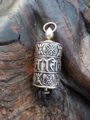 Vtg Sterling Silver Tibet Tibetan Metra Prayer Wheel Scroll Cylinder  Pendant