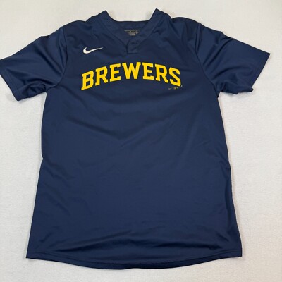 Nike Brewers Baseball Jersey Shirt Adult Medium Navy Blue Team MLB #16 Valley