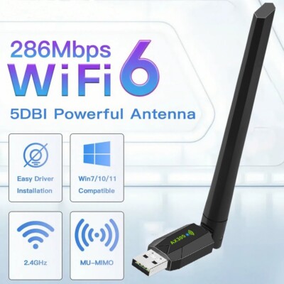AX300 WiFi 6 Wireless Network Card 2.4GHz 802.11ax USB Adapter with 5dBi Antenna