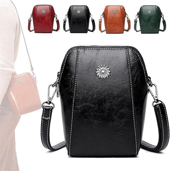 Elmyse Crossbody Bag Leather Retro All-Match Vertical Cellphone Bag