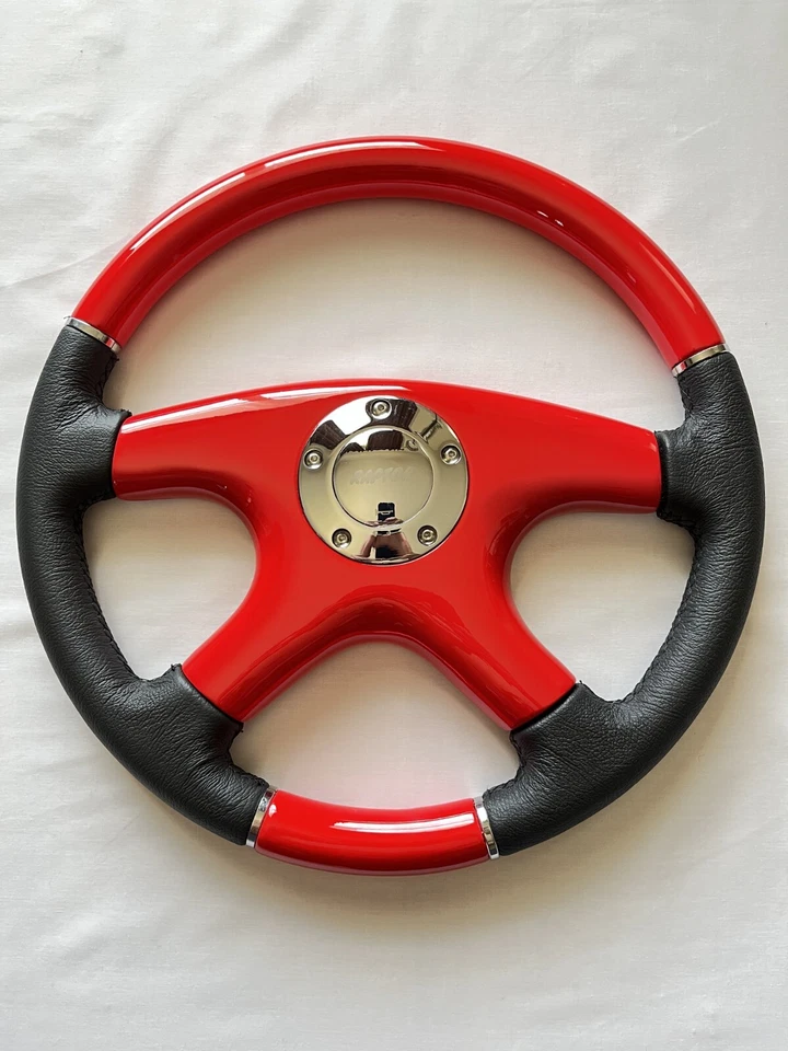 VOLANTE RAPTOR 15" CUERO NEGRO ROJO MADERA Foto 4 de 4