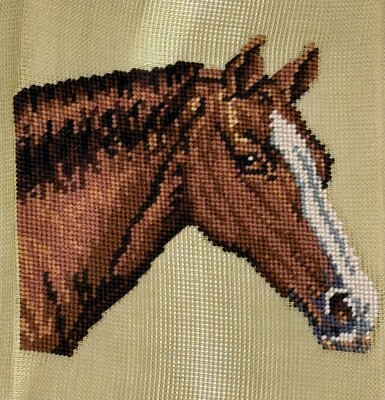 Preworked BROWN HORSE HEAD Right Face Center Work Needlepoint Canvas 8'' x 7''