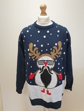 VV539 MENS HAPPY JUMPERS NAVY SNOWMAN CHRISTMAS JUMPER TOP UK 2XL EU 60