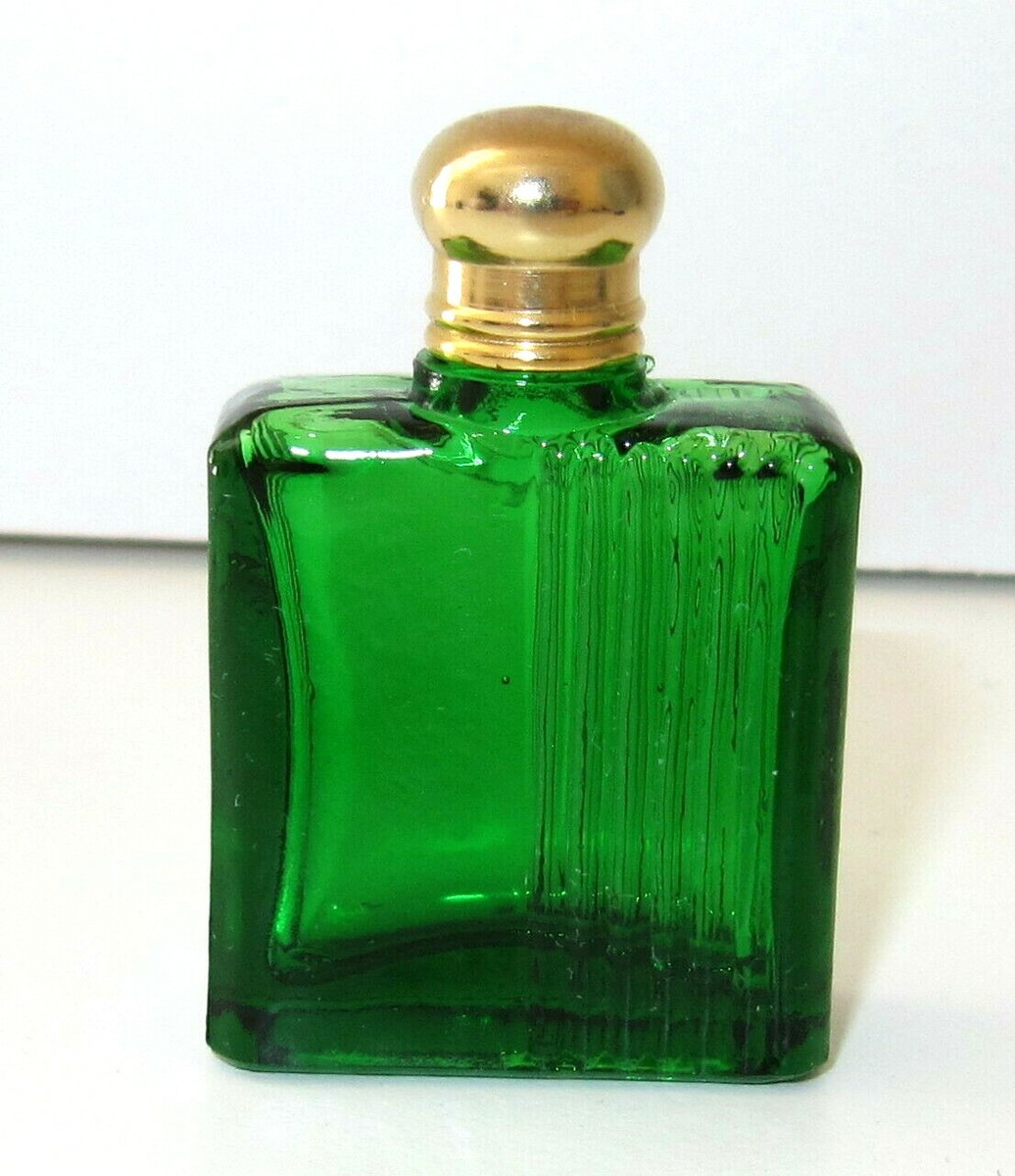 Small Green Glass Gold Plate/Tone Lid Perfume Bottle ,height