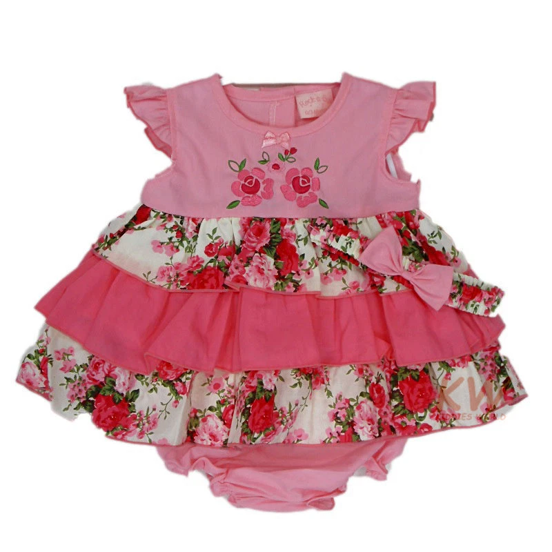 ROCK A BYE BABY BABY GIRLS FLORAL SUMMER DRESS OUTFIT HEADBAND KNICKERS REBORN NB 0-3-6-12-18 M