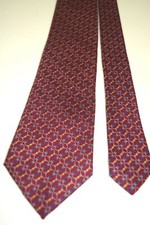 Neck Tie VTG 90s Burberry Chain Link Raspberry Yellow Foulard Silk 58.5" x 3.5"