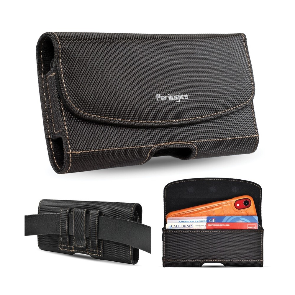 Magnetic Nylon Phone Holster With Belt Clip For Large Phone With Case Installed.