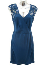 Warehouse Sleeveless Blue Dress Women's V Neck Wrap Lace Knee Length Size 10