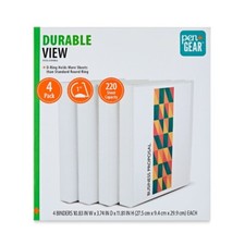 New Pen Gear Durable View 1" D-Ring Binder, White, 4 Count