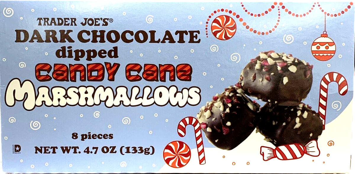 2 Packs Trader Joe's Dark Chocolate Dipped Candy Cane Marshmallows