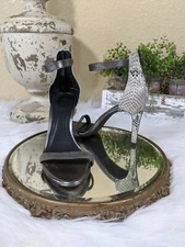 Joie Snake Skin Ankle Strap Zipper Heel Stilettos Leather Gray Black Open Toe