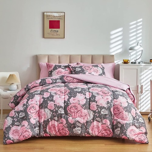 Flower Comforter Sheet Set Gray Bed in 