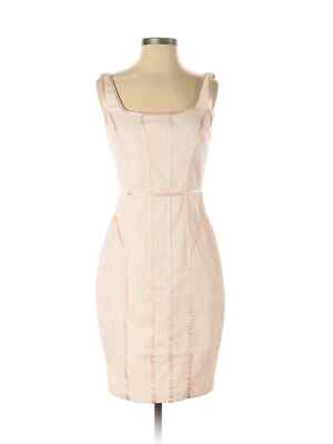 NEW Cache Soft Pink Lace Sleeveless Stretch Dress White Lined Satin Trim Zip 6.