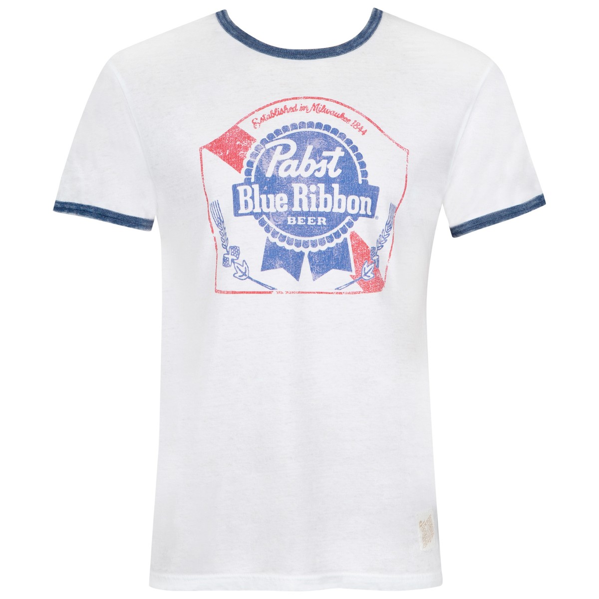 Pabst Blue Ribbon Navy Ringer Tee Shirt White | eBay
