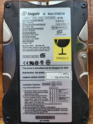 Seagate - 40GB IDE - 3.5 IDE Desktop HDD - Model # ST340810A | eBay