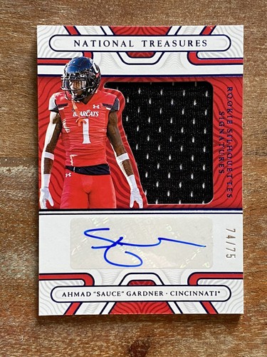 2022 National Treasures AHMAD SAUCE GARDNER BLUE 74 75 Rookie Patch 