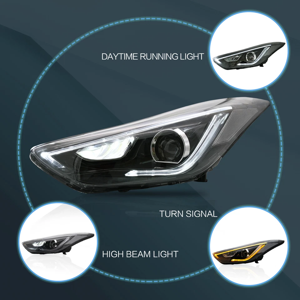 Светодиодные дневные ходовые огни фары головного света Vland для Hyundai Elantra 2012-2015 двухлучевые линзы - Изображение 2 из 4