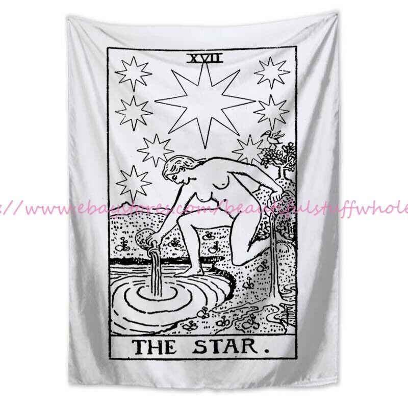 White Tarot Star Tapestry Blanket Mat Wall Art Cloth Poster