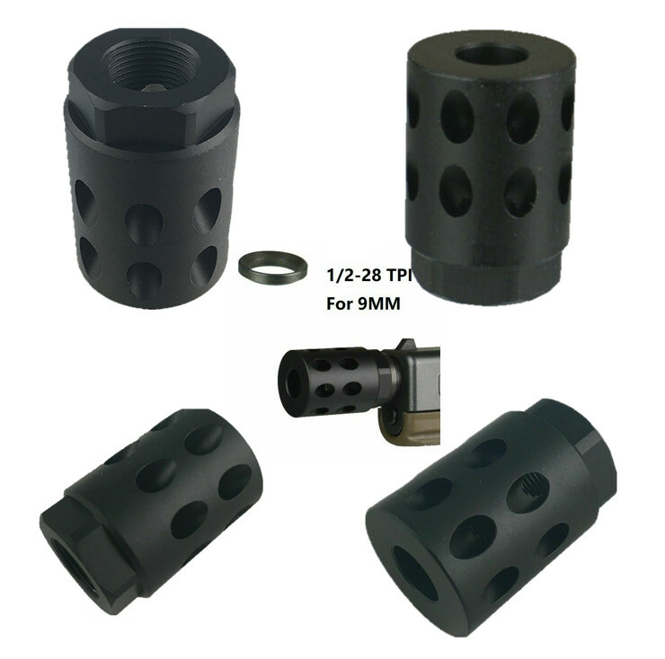 US Seller! 1/2x28 TPI Muzzle Brake Compensator Anodized Black For 9mmGlock
