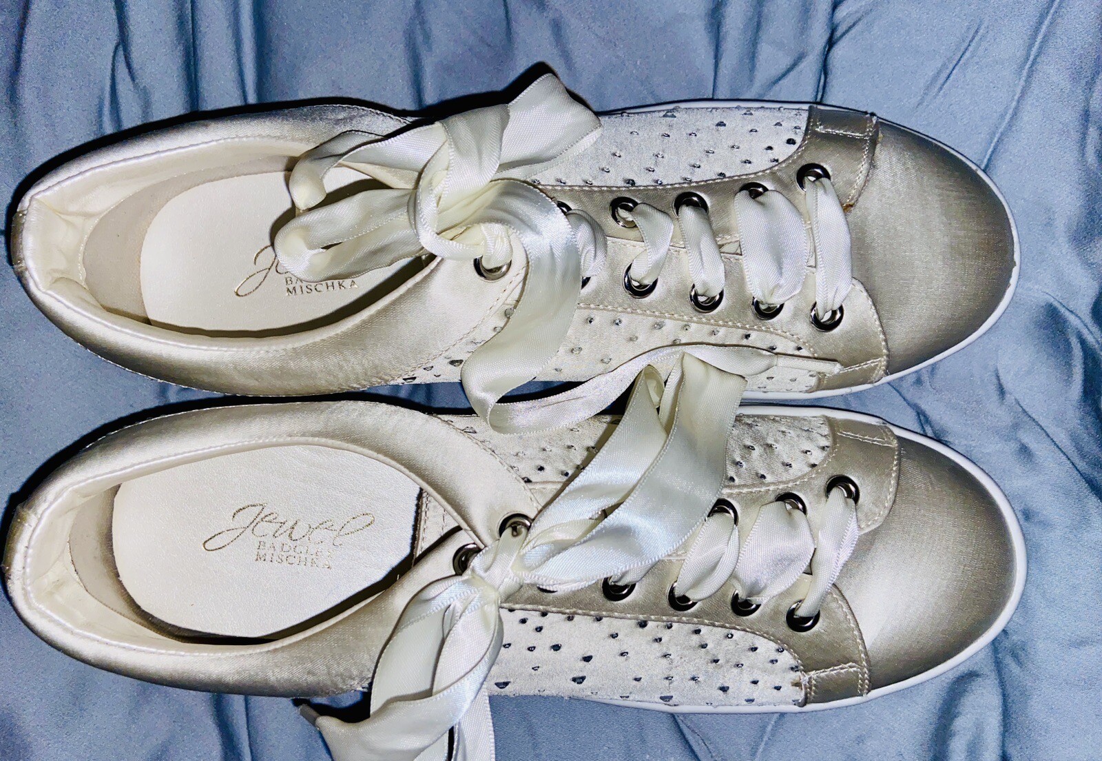 BADGLEY MISCHKA Jewel Crystal Embellished Satin Wedding Sneakers 10M - Main Image