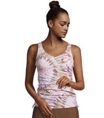 Lands End NEW 16 Adjustable Swim Tankini Top V Neck Wrap White Burst Tie Dye