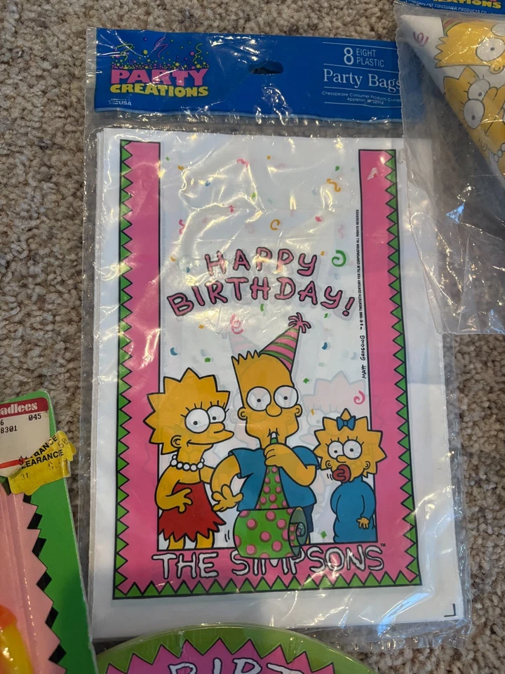 Lote de fiesta vintage de Los Simpson 1989-1990 - platos sellados, bolsas, sombreros, goma Foto 4 de 4