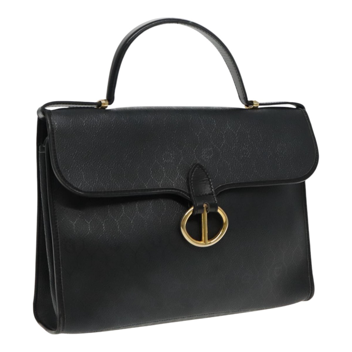 Dior Black Gold Honeycomb Canvas PVC Handbag Auth AR12653