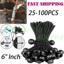 25/50/100 pcs 6" Black Ball Bungee Bungie Cord Heavy Duty Canopy Tarp Tie Downs