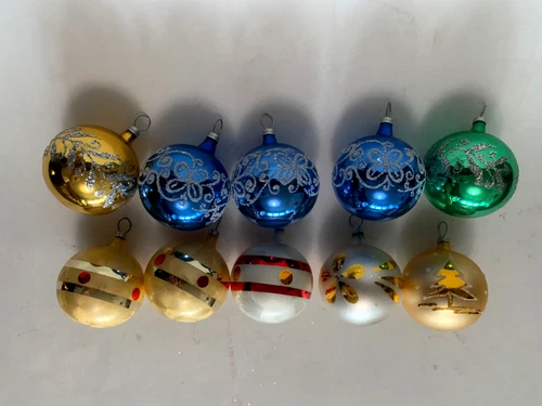Vintage 10 Mini Mercury Glass Ball Christmas Ornaments 1.5" x 2"