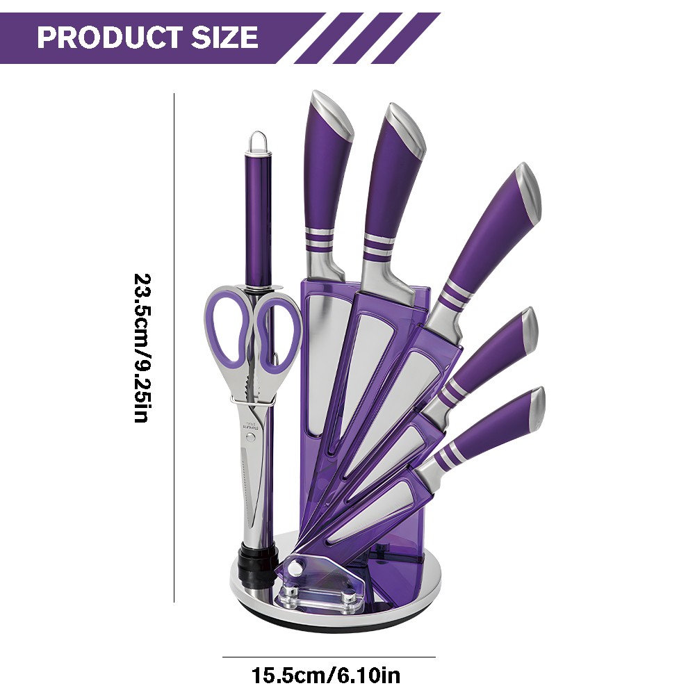 9PCS Kitchen Knife Set Knife Set Sharp Chef Knife Set with Sharpener Block US