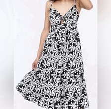 J.Crew Tie front cutout midi dress black and white floral Size 8