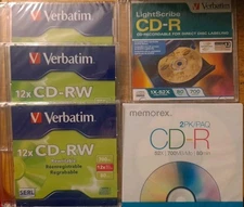 6 Blank CD-RW & CD-R Verbatim & Memorex 700MB 4X-12X High Speed Slim Case