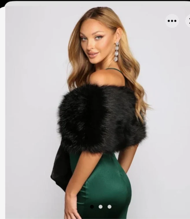 人造毛皮柔软黑色肩裹缎带领带 40'x9' — 第 3/4 张图片