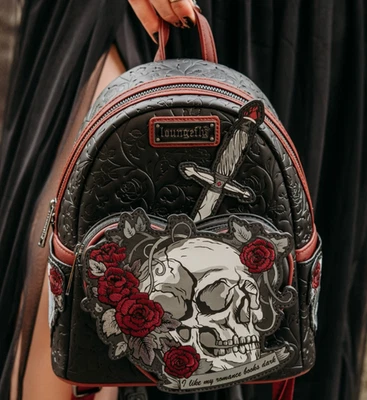 EXCLUSIVE BAM Loungefly Dark Romance Skull Dagger Roses Book Backpack Bag NWT - Photo 1/4