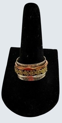 Handarbeit 925 Sterling Silber Kupfer Messing Spinner Ring Gr. 7 Blumen Boho
