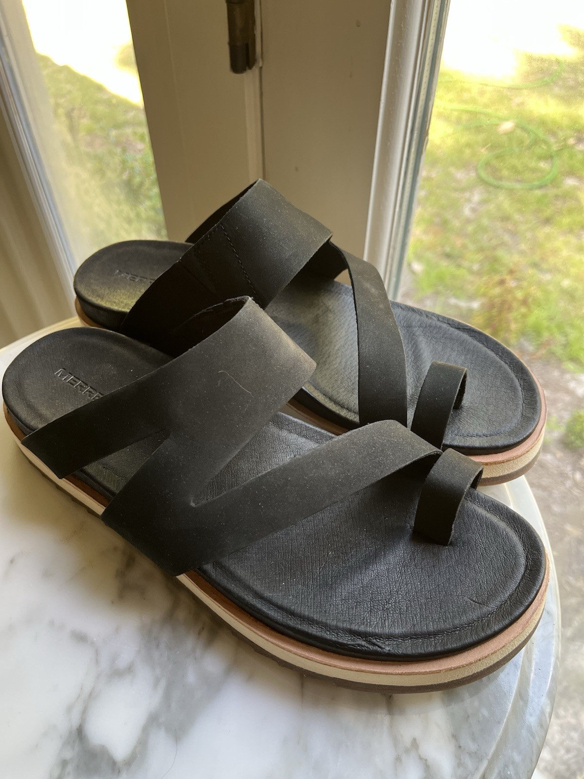 Merrell Juno sandalo avvolgente nero in pelle nabuk taglia 9 nuovo con scatola