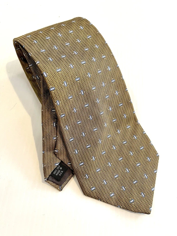 二手 Bruno Piattelli 男式领带 100% 真丝铜/长蓝色/白色 美国制造 — 第 2/4 张图片