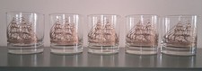 Vintage Nautical Ship Gold Old Fashioned Glasses Set Of 5 + 1 Shot Glass Barware