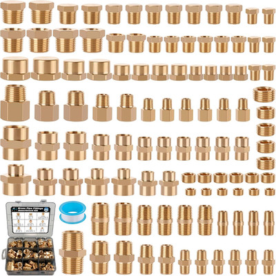 106PCS Brass Pipe Fittings Assortment Kit,1/8'' 1/4'' 3/8'' 1/2'' NPT | Extension Ad