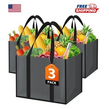 3 Pack Reusable Grocery Bags Heavy Duty Foldable Canvas Tote Large Shopping Bags