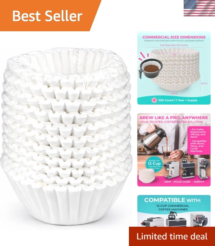 Katy’s Large Commercial Coffee Filters 9.5” x 4.5” for 12-Cup BUNN, Fetco & C...