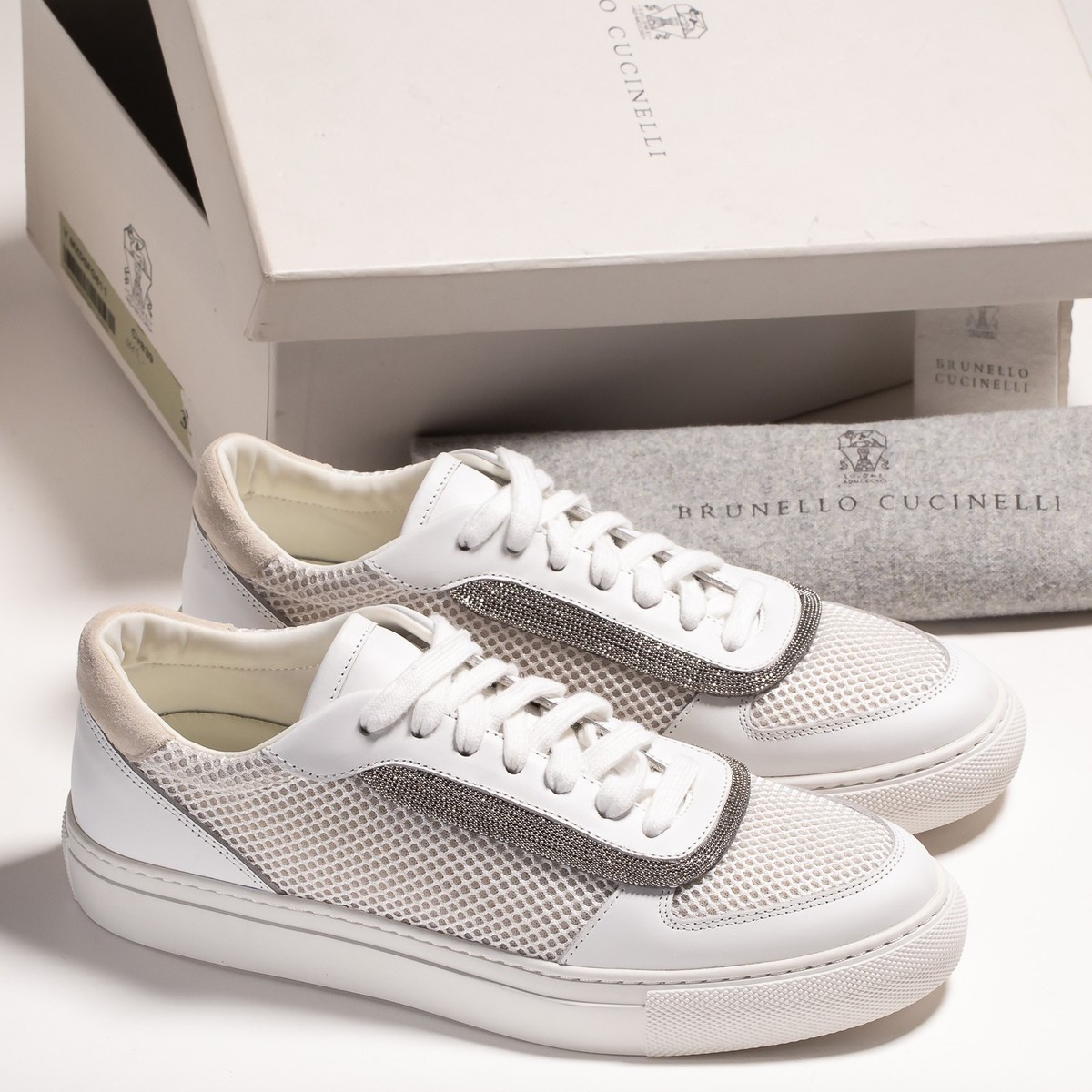 Brunello Cucinelli Women Sneakers White Leather Low Top Lace