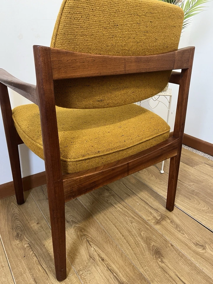 Mid-Century Modern Walnut Armchair, Mustard Upholstery by Jens Risom 1960s MCM - Image 2 of 4