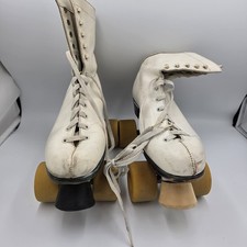 Vintage Roller Skates White Leather Boots Sure Grip Super X 5R Plates Size 7 
