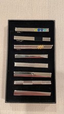 Men's Silver Tone Tie Clips Set of 8 Classic Modern Necktie Bars Nice Gift Box