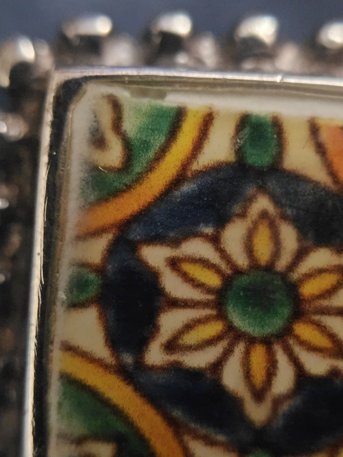 925 Silver Ceramic Hand Painted Ring (Vintage) - image 4