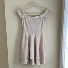 Windsor Glow Glitter Skater Dress Ivory Size Small